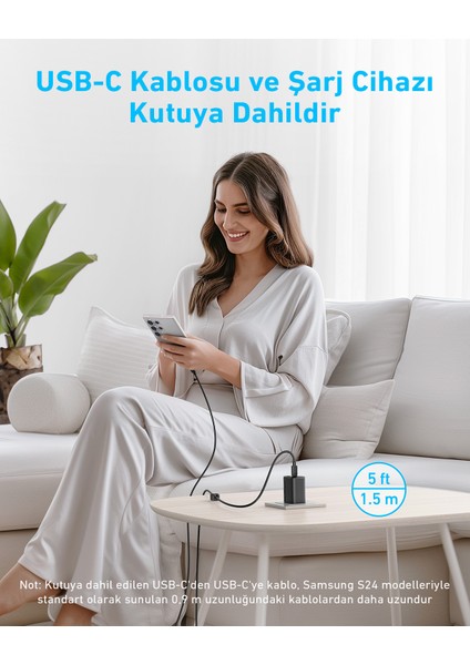 Şarj Cihazı (45W) Usb-C ve Usb-C Kablolu (2'li Set) - B2653 - Siyah (Anker Türkiye Garantili)