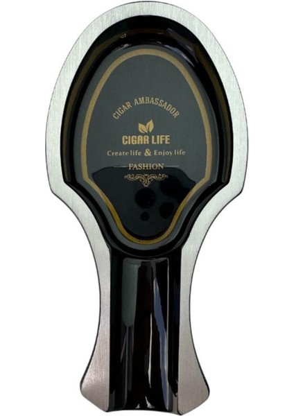 Pq Siyah Gümüş Şeritli Tekli Porselen Puro Küllüğü