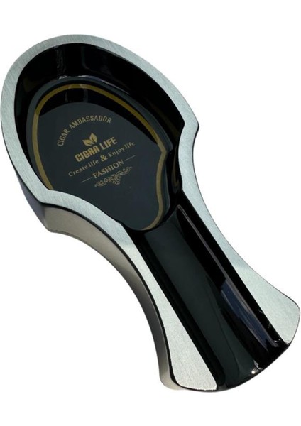 Pq Siyah Gümüş Şeritli Tekli Porselen Puro Küllüğü fiyatları