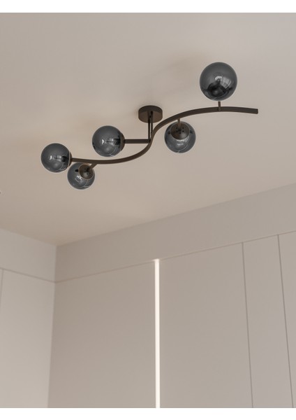 Noria Modern Metal Gövdeli 5’li Cam Küre Avize | Tavan Aydınlatma Avize Modeli