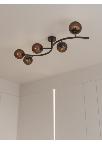 Noria Modern Metal Gövdeli 5’li Cam Küre Avize | Tavan Aydınlatma Avize Modeli