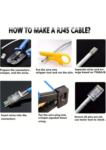 Yeni Nesil Ez RJ45 Konnektör Plug Cat6 Delikli Açık Uçlu Jack EZRJ45 (20 Adet)
