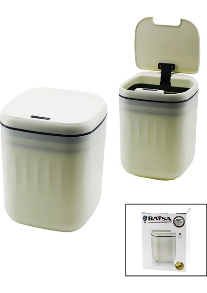 Hareket Sensörlü=otomatik Aç-Kapa Kapak - Pilli Plastik Çöp Kovası 20LT (5047)