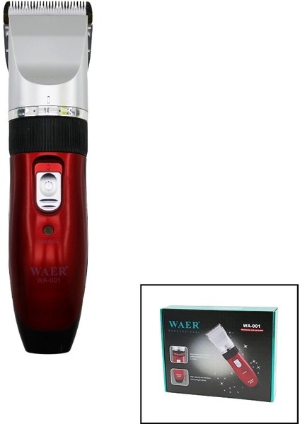 Waer WA-001 Saç Sakal Kesme Traş Makinesi Çift Bataryafiş Şarjlıkesim Ayarlı Bıçak=0.8--2.0mmr.krom Kaplı Gövde (5047)