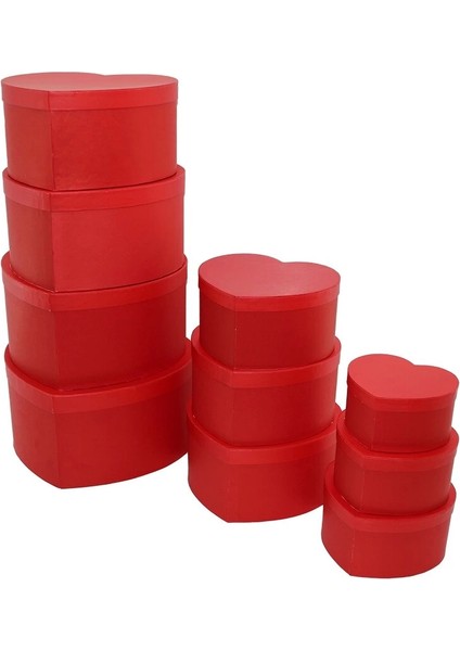 10 Pcs Boy Kırmızı Kalpli Hediye Kutusu (5047)
