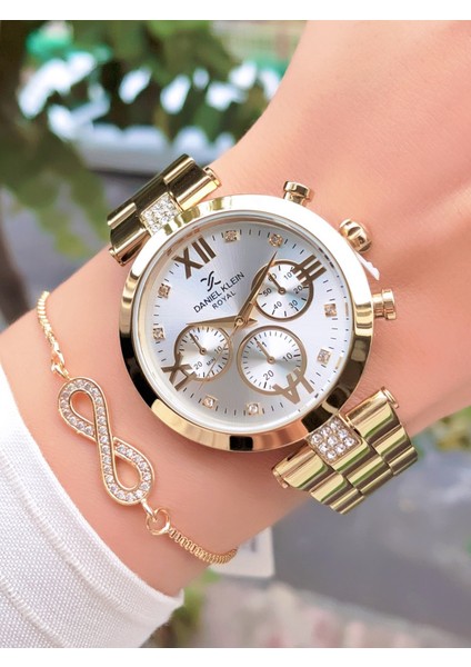 Orijinal Çelik Kordon Kadın Kol Saati 3 Atm Su Geçirmezlik Gold Renk Bileklik Hediyeli DK377C2