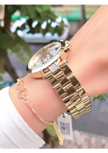 Orijinal Çelik Kordon Kadın Kol Saati 3 Atm Su Geçirmezlik Gold Renk Bileklik Hediyeli DK377C2 modelleri