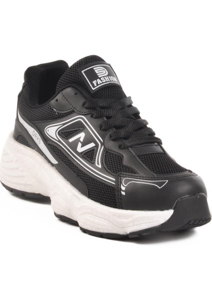 182 G Unisex Siyah-Beyaz Hafif Esnek Spor Ayakkabı