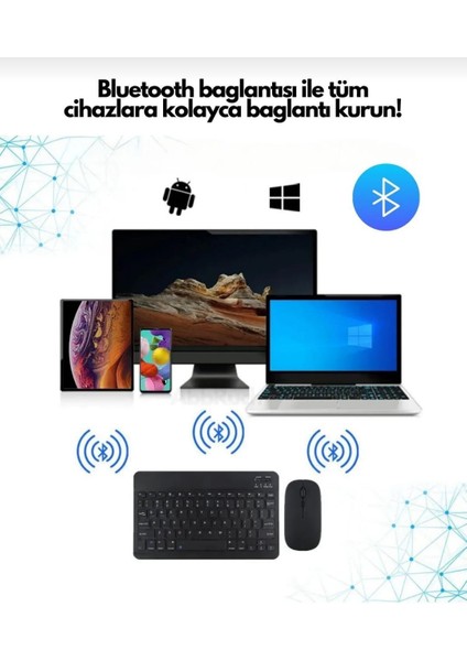 Tablet ve Telefonlar Için Uyumlu Bluetooth Klavye ve Mouse