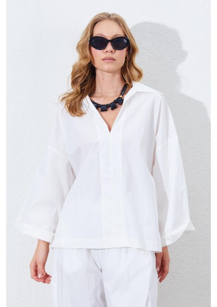 Kadın Kemik Derin V Yakalı Dirsek Kol Salaş Gömlek fiyatları