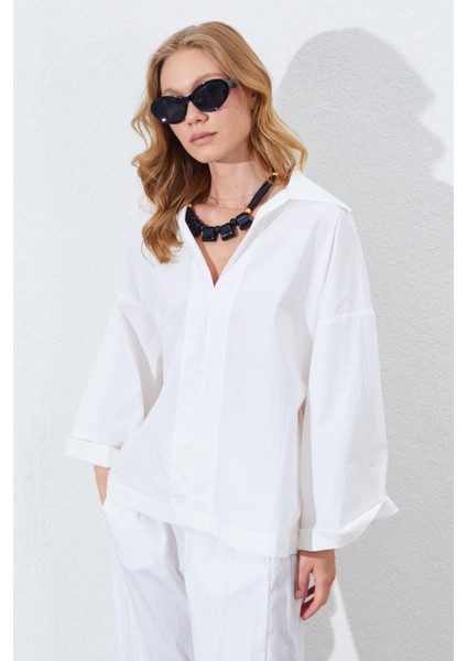 Kadın Kemik Derin V Yakalı Dirsek Kol Salaş Gömlek fırsatları