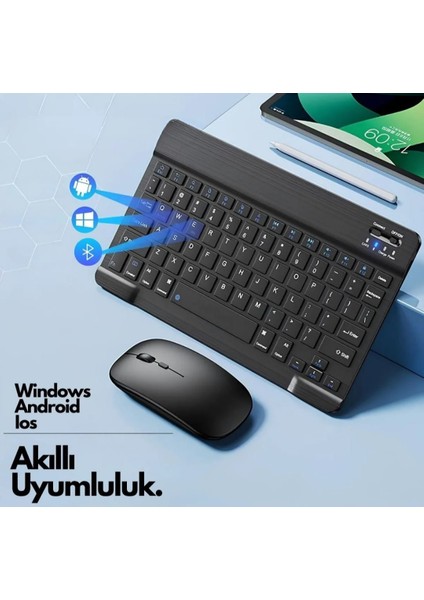 Tablet ve Telefonlar Için Uyumlu Bluetooth Klavye ve Mouse