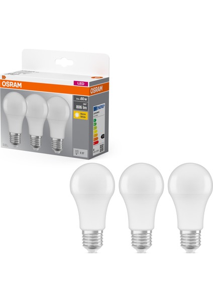 LED 8W 2700K 806LM E27 Duy Sarı Işık 3'lü Ampul