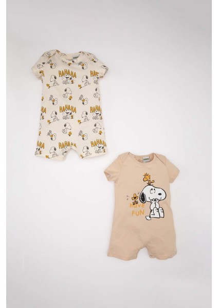 Erkek Bebek Yenidoğan Snoopy Penye 2'li Kısa Kollu Tulum C4360A524SM
