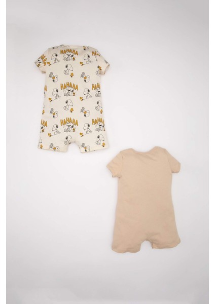 Erkek Bebek Yenidoğan Snoopy Penye 2'li Kısa Kollu Tulum C4360A524SM fırsatları