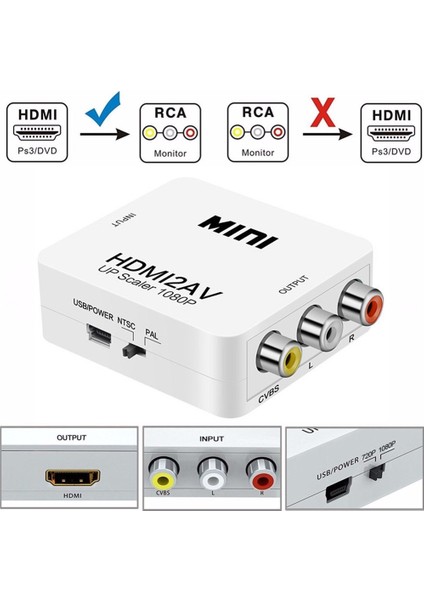 HDMI To Rca Av/cvsb L/r Video 1080P Mini HDMI2AV Hd Video Dönüştürücü fiyatları