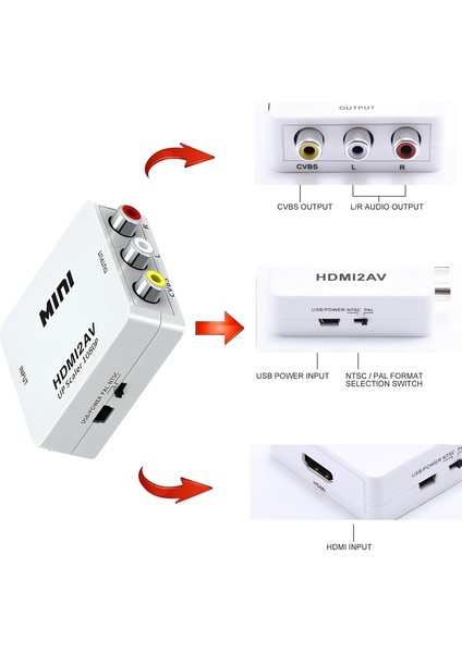 HDMI To Rca Av/cvsb L/r Video 1080P Mini HDMI2AV Hd Video Dönüştürücü