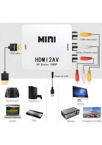 HDMI To Rca Av/cvsb L/r Video 1080P Mini HDMI2AV Hd Video Dönüştürücü