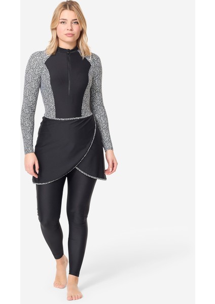 Nabaiji Kadın Kapalı Sırt Uzun Kollu Burkini Mayo - Siyah - Rıme 100