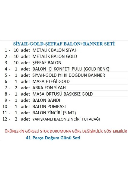 Gold, Siyah Temalı Doğum Günü Seti