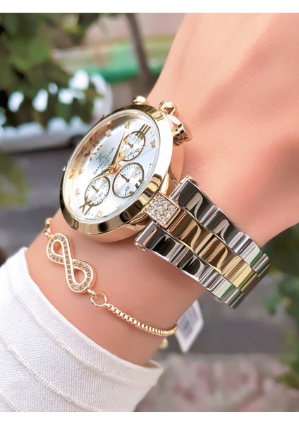 Orijinal Çelik Kordon Kadın Kol Saati 3 Atm Su Geçirmezlik Gold Gümüş Renk Bileklik Hediyeli DK377C3 modelleri