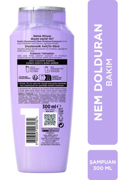 L'Oréal Paris Elseve Hydra [Hyaluronic] Nem Dolduran Bakım Şampuanı 300 ml