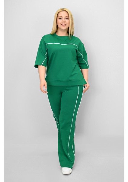 Kadın Büyük Beden Kısa Kollu Ara Biye Detaylı Bol Paça Eşofman Takımı 8189-25 fiyatları