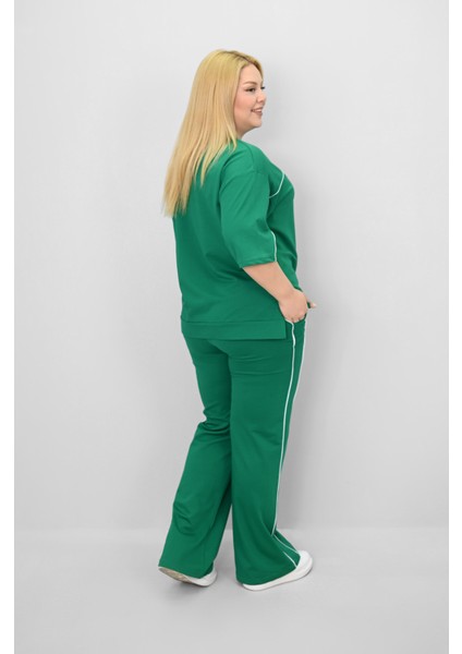 Kadın Büyük Beden Kısa Kollu Ara Biye Detaylı Bol Paça Eşofman Takımı 8189-25 indirimleri