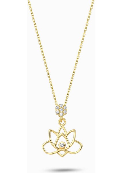Taşlı Lotus Altın Kolye