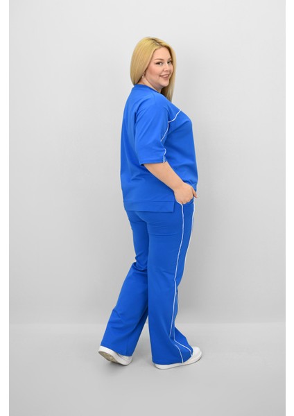 Kadın Büyük Beden Kısa Kollu Ara Biye Detaylı Bol Paça Eşofman Takımı 8189-25 indirimleri