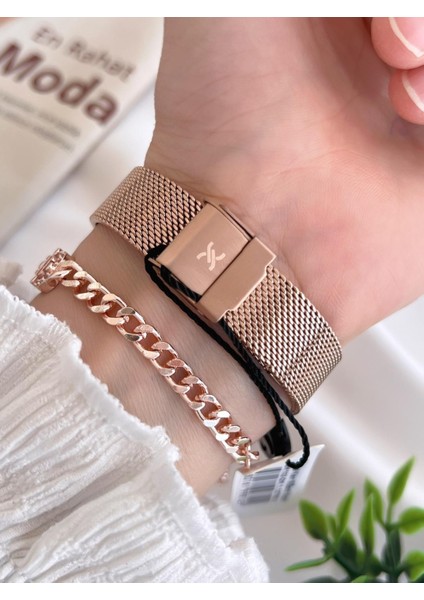 Çelik Kordon 3 Atm Suya Dayanıklı Özel Tasarım Kadın Kol Saat+Bileklik VS.BLKT.0449 modelleri