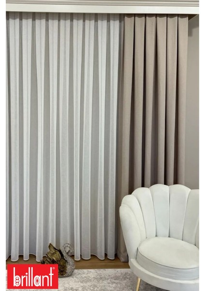 Keten Kum Beji Renk 1/3 Sık Pile Kalın Tek Kanat Fon Perde fırsatları