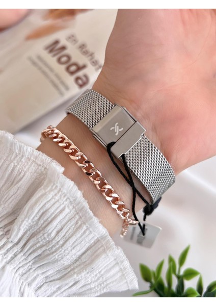 Çelik Kordon 3 Atm Suya Dayanıklı Özel Tasarım Kadın Kol Saat+Bileklik VS.BLKT.0448 modelleri