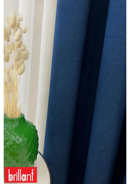Keten Lacivert Renk 1/3 Sık Pile Kalın Tek Kanat Fon Perde indirimleri