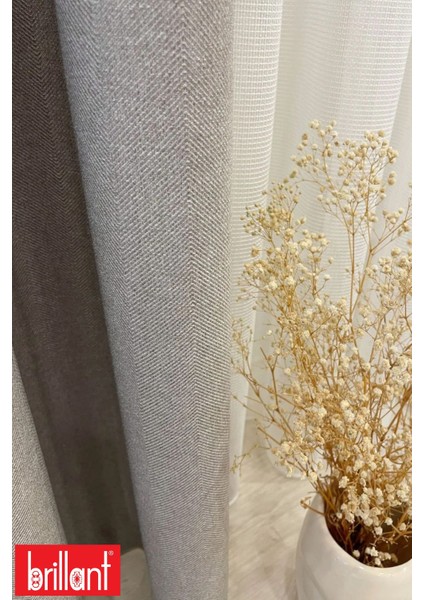 Keten Taş Rengi 1/3 Sık Pile Kalın Tek Kanat Fon Perde