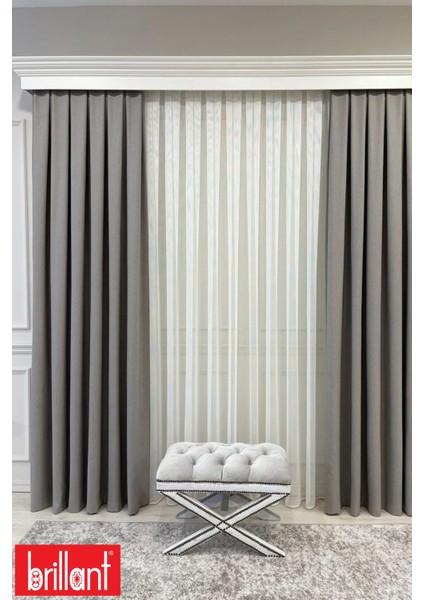 Keten Taş Rengi 1/3 Sık Pile Kalın Tek Kanat Fon Perde modelleri