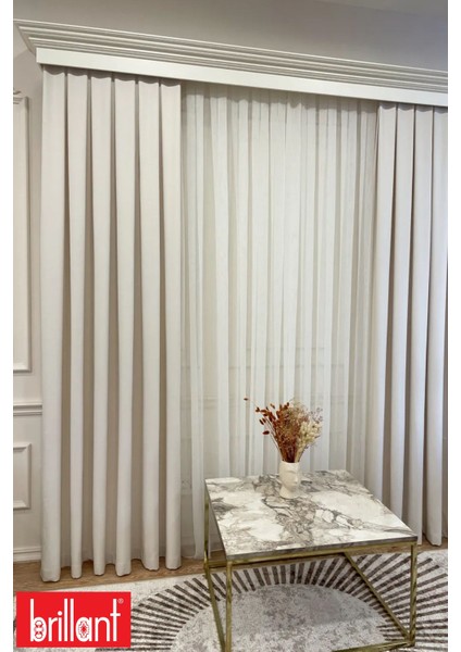 Keten Krem Renk 1/3 Sık Pile Kalın Tek Kanat Fon Perde indirimleri