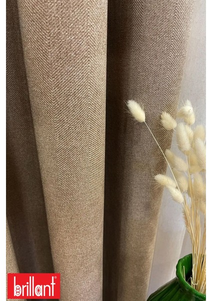 Keten Sütlü Kahve Renk 1/3 Sık Pile Kalın Tek Kanat Fon Perde fiyatları