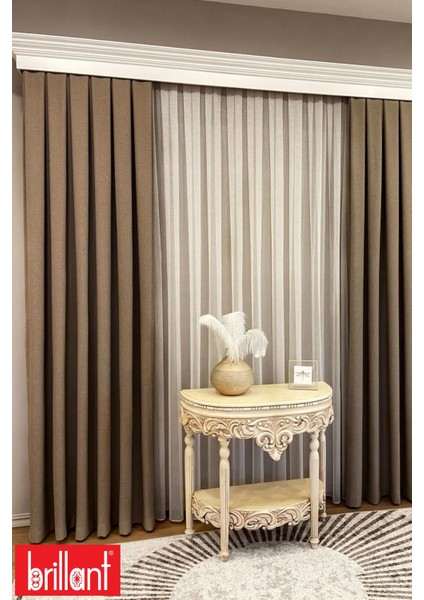 Keten Sütlü Kahve Renk 1/3 Sık Pile Kalın Tek Kanat Fon Perde fırsatları