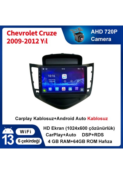 Chevrolet Cruze 2009-2012 Yıl Uyumlu 9 Inç 4 GB Ram 64 GB Hafıza Multimedya Carplay Navigasyon