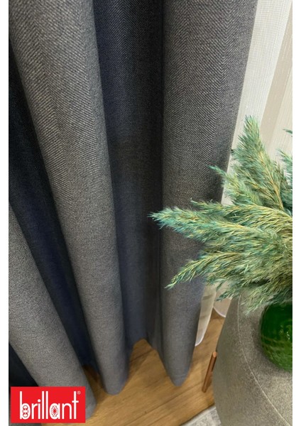 Keten Gri Renk 1/3 Sık Pile Kalın Tek Kanat Fon Perde