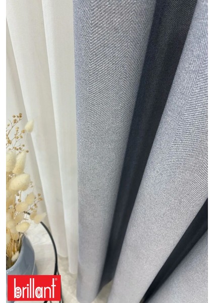 Keten Mavi Gri Renk 1/3 Sık Pile Kalın Tek Kanat Fon Perde fiyatları