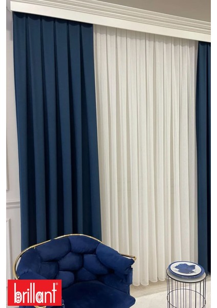 Keten Lacivert Renk 1/3 Sık Pile Kalın Tek Kanat Fon Perde fırsatları