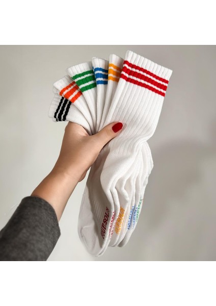 Erkek Soket, Havlu Taban, Lastikte Renkli Kuşaklık, Kolej Tenis Beyaz 6'lı Set modelleri