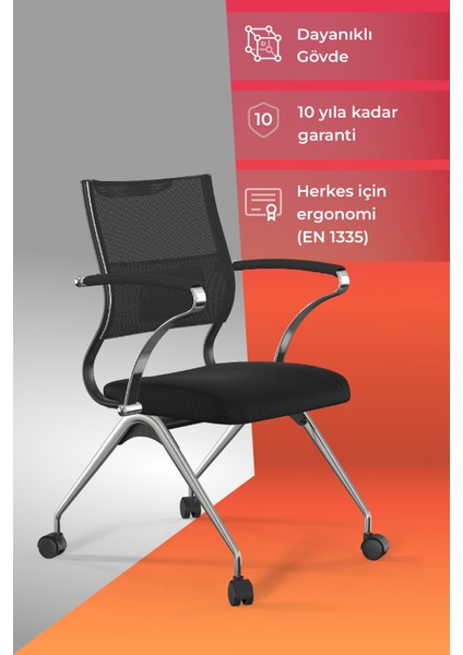 Ergolife Sit Air Toplantı Sandalyesi | Tekerlekli, Fileli, Siyah, Çalışma Koltuğu -572.5F.1.662
