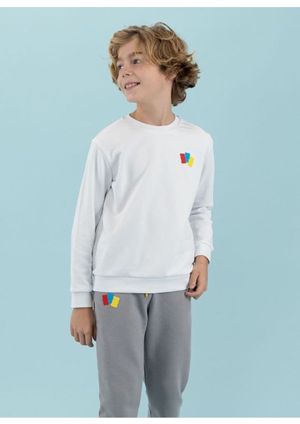 Haribo Beyaz Kız Çocuk Bisiklet Yaka Sweatshirt HRBTXT300