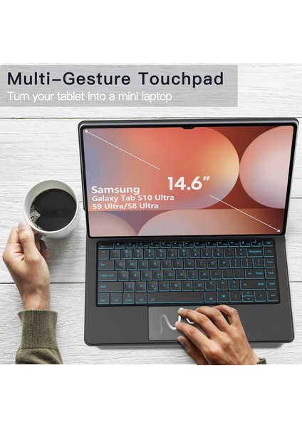 Samsung Galaxy Tab S8 Ultra/ S9 Ultra/ S10 Ultra 14.6 Inç Uyumlu Magic Keyboard Touchpad Rgb Işıklı Klavyeli Kılıf modelleri