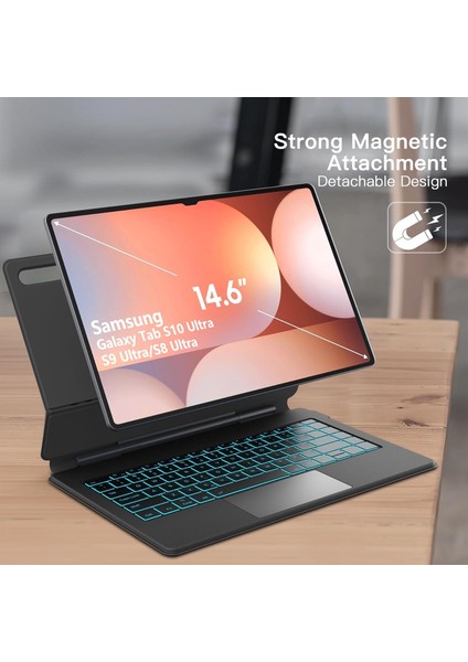 Samsung Galaxy Tab S8 Ultra/ S9 Ultra/ S10 Ultra 14.6 Inç Uyumlu Magic Keyboard Touchpad Rgb Işıklı Klavyeli Kılıf fırsatları