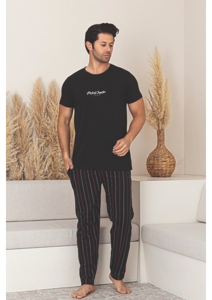 Dreamy Pamuklu Cepli Kısa Kollu Çizgili Erkek Pijama Takımı