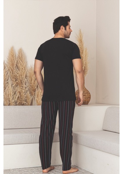 Dreamy Pamuklu Cepli Kısa Kollu Çizgili Erkek Pijama Takımı modelleri